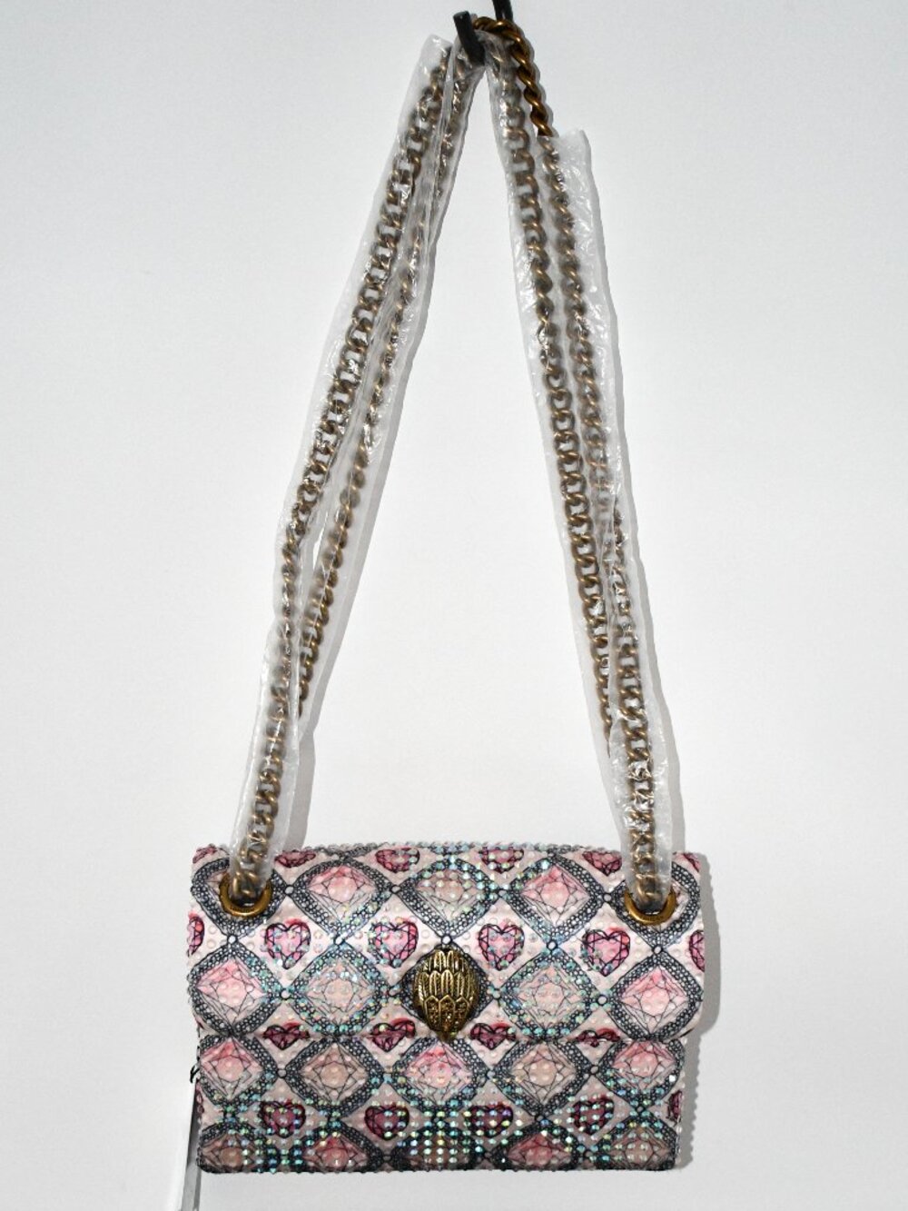 Kurt Geiger MINI Kensington Heart Print Crossbody Bag, LT Pink #5018143609 NWT